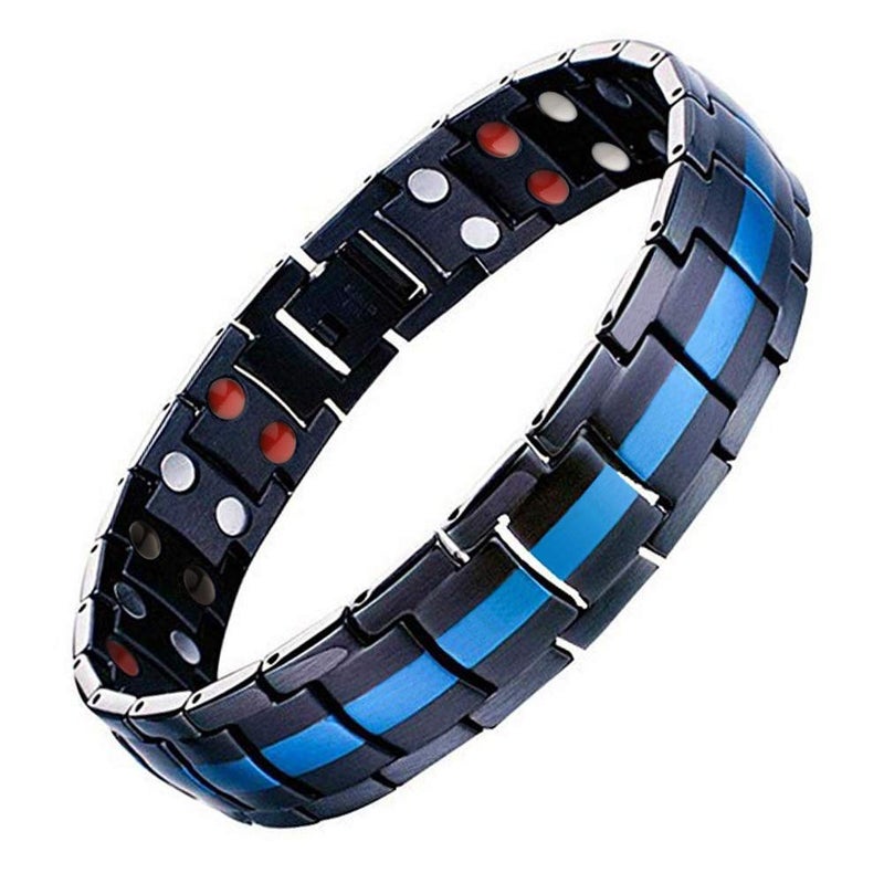 JFUME Men Magnetic Bracelet Royal Blue and Black Jewelry Gift for Men with Link Remove Tool 8.5" Adjustable - Image 1